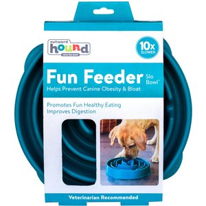 Outward Hound Non-Skid Plastic Slow Feeder Interactive Dog Bowl, Teal, 4-cup