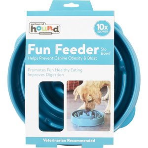 Outward Hound Non-Skid Plastic Slow Feeder Interactive Dog Bowl, Teal, 4-cup