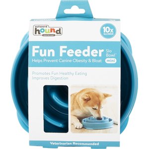 Outward Hound Non-Skid Plastic Slow Feeder Interactive Dog Bowl, Teal, 2-cup