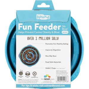 Outward Hound Non-Skid Plastic Slow Feeder Interactive Dog Bowl, Teal, 2-cup