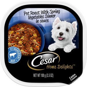Cesar Home Delights Pot Roast with Spring Vegetables Dinner in Sauce Grain-Free Small Breed Adult Wet Dog Food Trays, 3.5-oz, case of 24