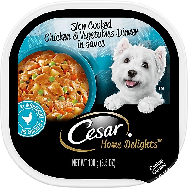 Cesar Home Delights Slow Cooked Chicken & Vegetables Dinner in Sauce Small Breed Adult Wet Dog Food Trays, 3.5-oz, case of 24 slide 1 of 10