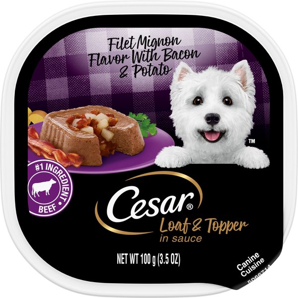 Cesar Loaf & Topper in Sauce Filet Mignon Flavor with Bacon & Potato Adult Wet Dog Food Trays, 3.5-oz, case of 24 slide 1 of 10