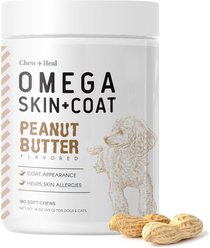 Chew + Heal Peanut Butter Omega Skin + Coat Dog Supplement, 180 count