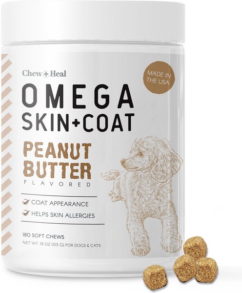 Chew + Heal Peanut Butter Omega Skin + Coat Supplement for Dogs, 180 count slide 1 of 8