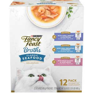 Fancy Feast Classic Collection Broths Variety Pack Complement Wet Cat Food, 1.4-oz, case of 12
