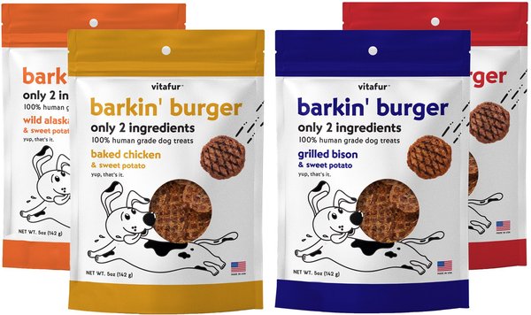 Vitafur Barkin' Burger Variety Pack Dehydrated Dog Treats, 5-oz bag, 4 count slide 1 of 7
