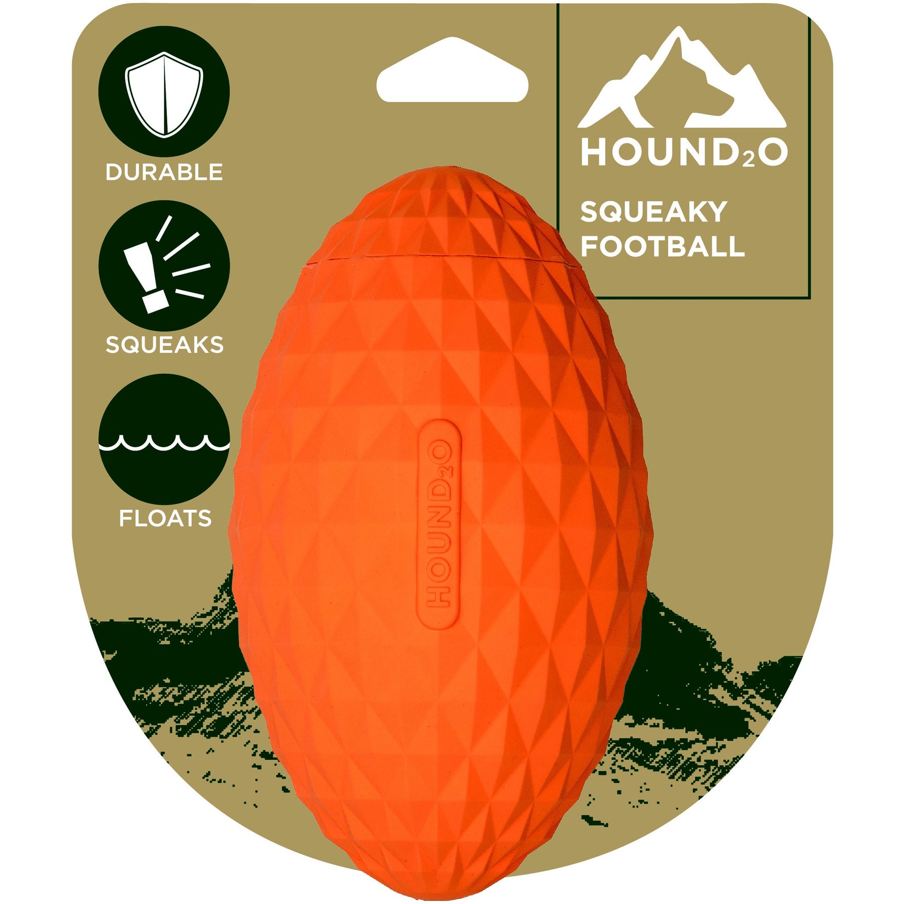 HOUND2O Squeaky Football Dog Toy, Orange