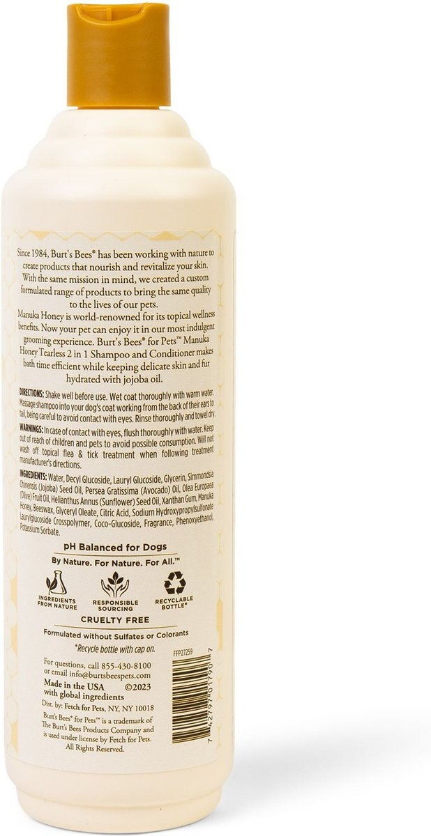 BURT'S BEES Manuka Honey Tearless 2in1 Dog Shampoo & Conditioner, 16