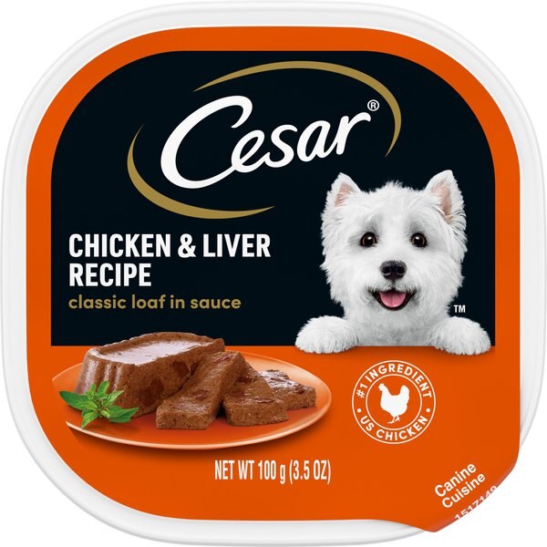 Cesar Classic Loaf in Sauce Chicken & Liver Recipe Adult Wet Dog Food Trays, 3.5-oz, case of 24 slide 1 of 10
