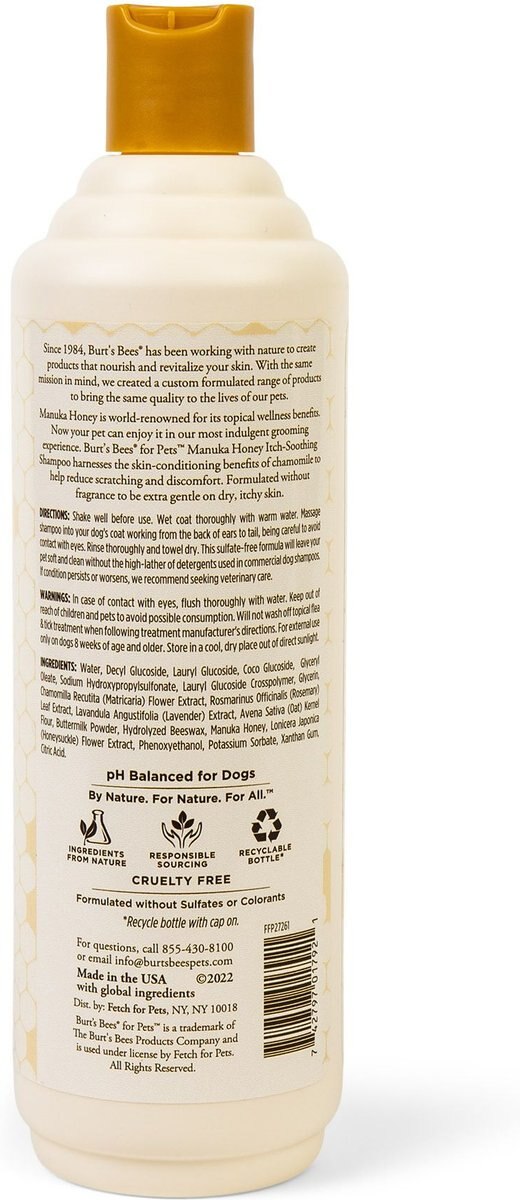 BURT'S BEES Manuka Honey Itch Soothing Chamomile Dog Shampoo, 16oz