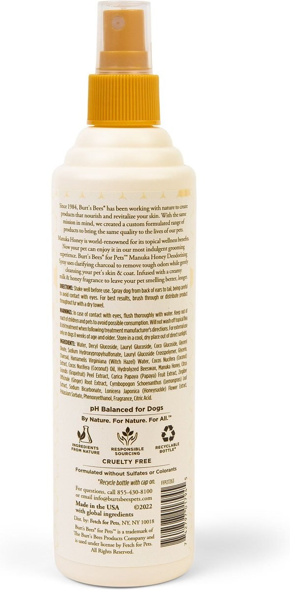 BURT'S BEES Manuka Honey Deodorizing Charcoal Dog Spray, 10oz bottle