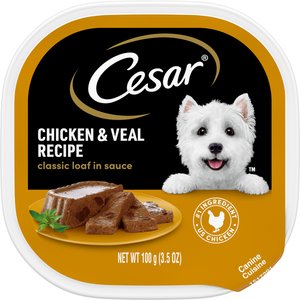 Cesar Classic Loaf in Sauce Chicken & Veal Recipe Adult Wet Dog Food Trays, 3.5-oz, case of 24