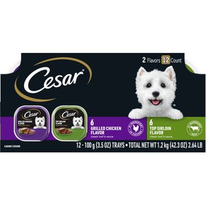 Cesar Classic Loaf in Sauce Top Sirloin & Grilled Chicken Flavors Variety Pack Dog Food Trays, 3.5-oz, case of 12