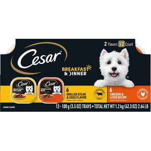 Cesar Classic Loaf in Sauce Breakfast & Dinner Mealtime Variety Pack Dog Food Trays, 3.5-oz, case of 12