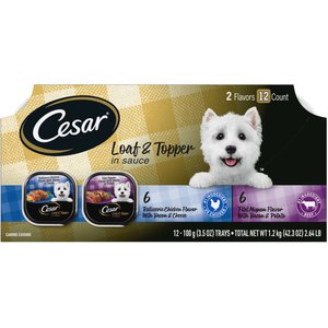 Cesar Loaf in Sauce Rotisserie Chicken & Filet Mignon Flavors Variety Pack Adult Wet Dog Food Trays, 3.5-oz, case of 12