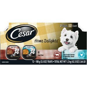 Cesar Home Delights Slow Cooked Chicken & Vegetables & Beef Stew Variety Pack Small Breed Adult Wet Dog Food Trays, 3.5-oz, case of 12