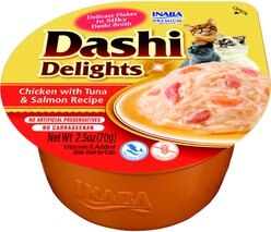 Inaba Dashi Delights Chicken with Tuna & Salmon Flavored Bits in Broth Cat Food Topping, 2.5-oz cup