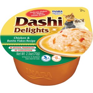 Inaba Dashi Delights Chicken & Bonito Flakes Flavored Bits in Broth Cat Food Topping, 2.5-oz cup