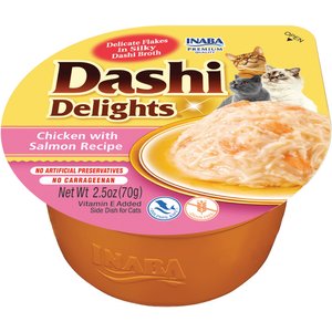 Inaba Dashi Delights Chicken with Salmon Flavored Bits in Broth Cat Food Topping, 2.5-oz cup