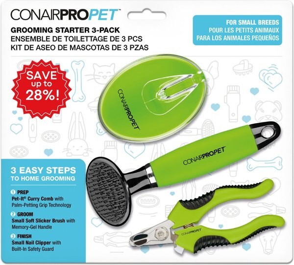 CONAIRPROPET Small Dog Grooming Starter Value Pack, 3Pack, Green