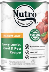 Nutro Premium Loaf Savory Lamb, Carrot & Pea Recipe Grain-Free Adult Canned Wet Dog Food, 12.5-oz, case of 12
