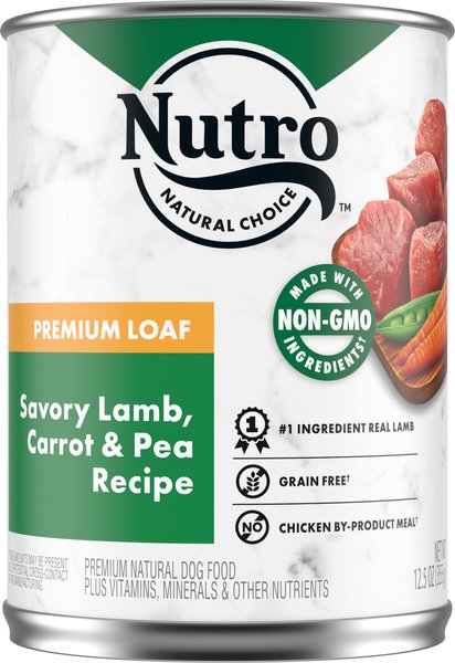 Nutro Premium Loaf Savory Lamb, Carrot & Pea Recipe Grain-Free Canned Dog Food, 12.5-oz, case of 12 slide 1 of 10