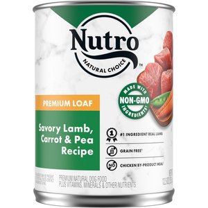 Nutro Premium Loaf Savory Lamb, Carrot & Pea Recipe Grain-Free Adult Canned Wet Dog Food, 12.5-oz, case of 12
