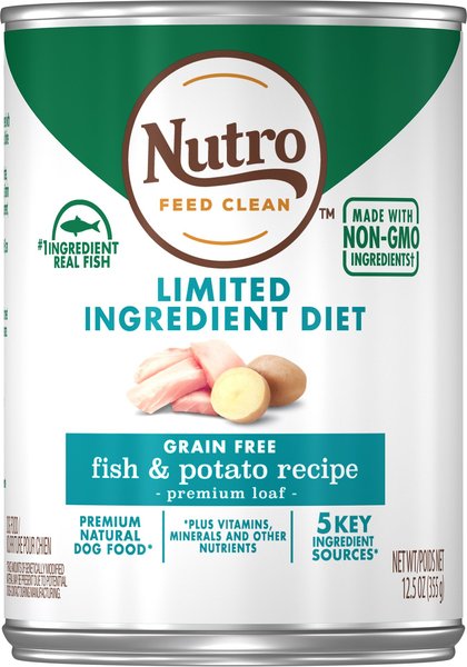 Nutro Limited Ingredient Diet Premium Loaf Fish & Potato Grain-Free Canned Dog Food, 12.5-oz, case of 12 slide 1 of 9