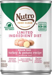 Nutro Limited Ingredient Diet Premium Loaf Turkey & Potato Grain-Free Adult Canned Wet Dog Food, 12.5-oz, case of 12