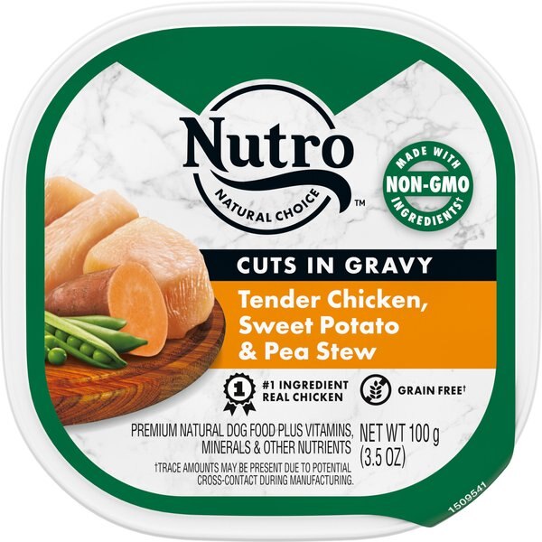 Nutro Grain-Free Tender Chicken, Sweet Potato & Pea Stew Cuts in Gravy Adult Dog Food Trays, 3.5-oz, case of 24 slide 1 of 10