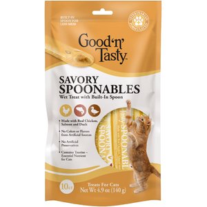 Good 'n' Tasty Savory Spoonables with Real Chicken, Salmon & Duck Lickable Cat Treat, Squeezable Tube, 10 count