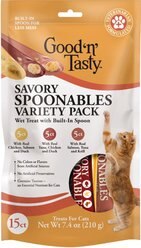 Good 'n' Tasty Savory Spoonables Triple Flavor Variety Pack Lickable Cat Treat, Squeezable Tube, 15 count