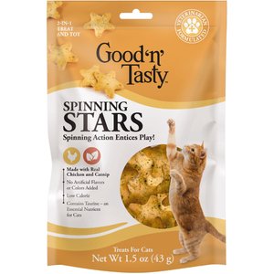 Good ‘N’ Tasty Spinning Stars Cat Treats, 1.5 Ounce Bag, 2-in-1 Treat & Toy Made with Real Chicken, Chicken Liver & Catnip, Encourages Playfulness 