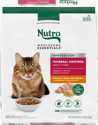 Nutro Wholesome Essentials Hairball Control Chicken & Brown Rice Recipe Adult Dry Cat Food, 14-lb bag