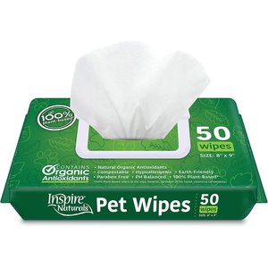 Inspire Naturals Plant-Based & Compostable Dog Grooming Wipes with Antioxidants, 50 count
