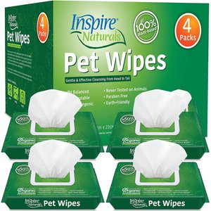 Inspire Naturals Plant-Based & Compostable Dog Grooming Wipes with Antioxidants, 200 count