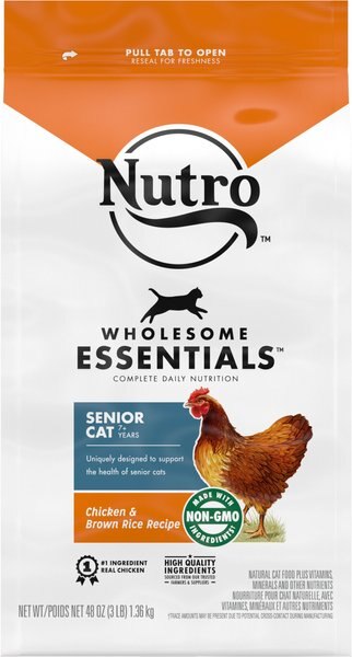 Nutro Wholesome Essentials Chicken & Brown Rice Recipe Senior Dry Cat Food, 3-lb bag slide 1 of 9