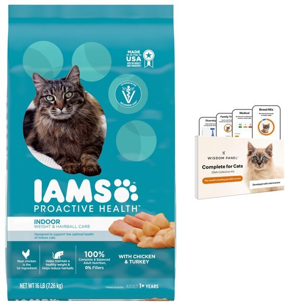 Wisdom Panel Complete DNA Test + Iams ProActive Health Indoor Weight & Hairball Care Dry Cat Food slide 1 of 9