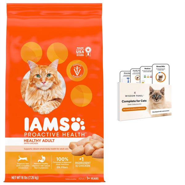 Wisdom Panel Complete DNA Test + Iams ProActive Health Healthy Original with Chicken Dry Cat Food slide 1 of 9