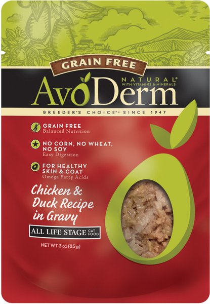 AvoDerm Natural Grain-Free Chicken & Duck Recipe in Gravy Cat Food Pouches, 3-oz, case of 24 slide 1 of 7