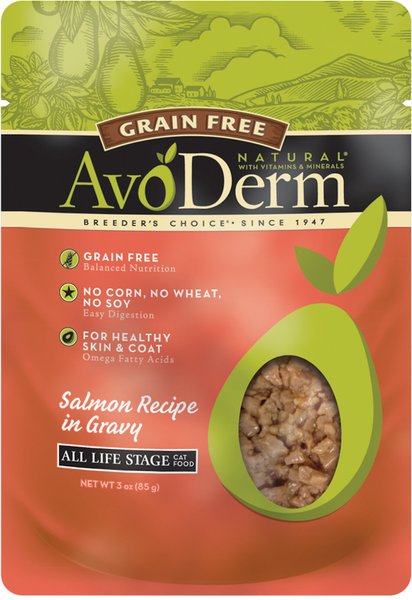 AvoDerm Natural Grain-Free Salmon Recipe in Gravy Cat Food Pouches, 3-oz, case of 24 slide 1 of 8