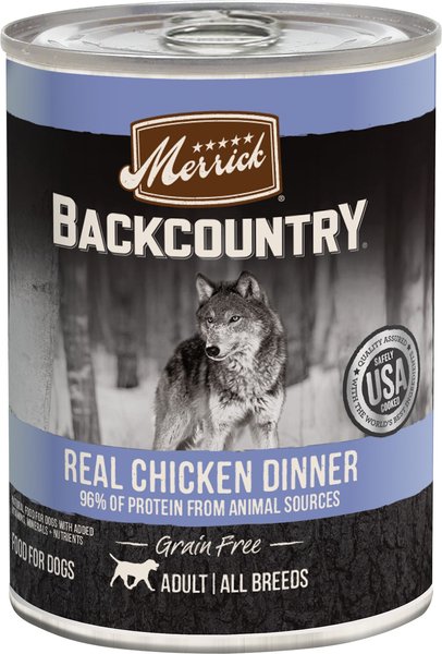 Merrick Backcountry Grain-Free Wet Dog Food 96% Real Chicken Recipe, 12.7-oz can, case of 12 slide 1 of 9