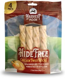 Harvest Moon Hide Free 5-in Chicken Hide Free Twist Stick Dog Treat, 4 count