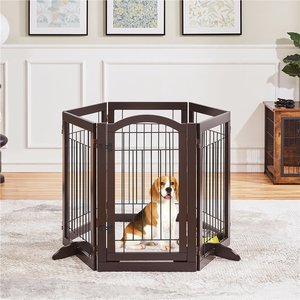 Yaheetech 6-Panel Foldable Wire Dog Gate, Espresso, 32-in H