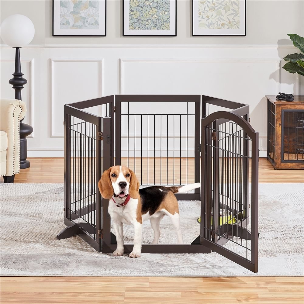 YAHEETECH 6-Panel Foldable Wire Dog Gate, Espresso, 34-in H - Chewy.com