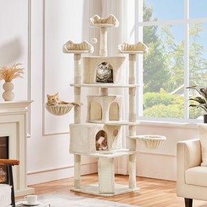Yaheetech 76.5-in Tree with 3 Condos Cat Tree, Large, Beige