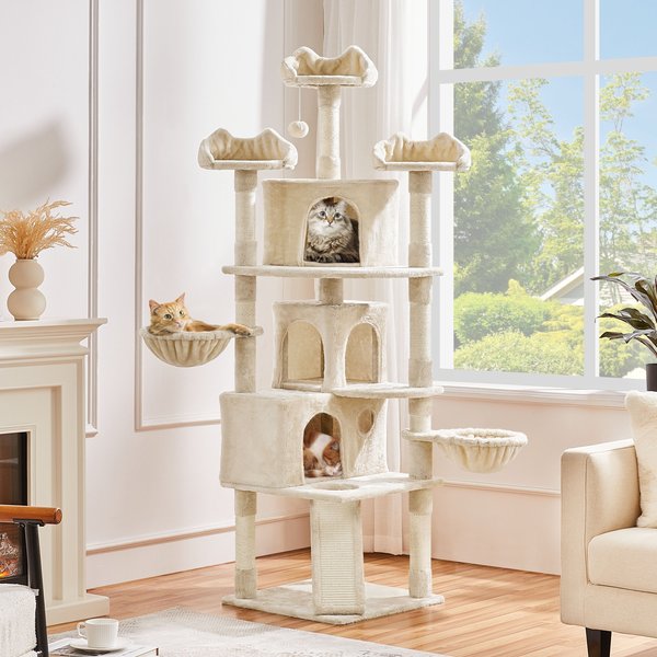 YAHEETECH 79in Plush Cat Tree & Condo, Beige