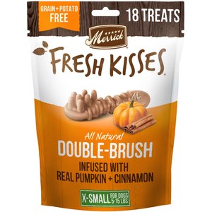 Merrick Fresh Kisses Dental Chews Pumpkin & Cinnamon Natural X-Small Dog Dental Treats, 5.3-oz pouch, case of 6