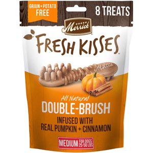 Merrick Fresh Kisses Dental Chews Pumpkin & Cinnamon Natural Medium Dog Dental Treats, 8.1-oz pouch, case of 6